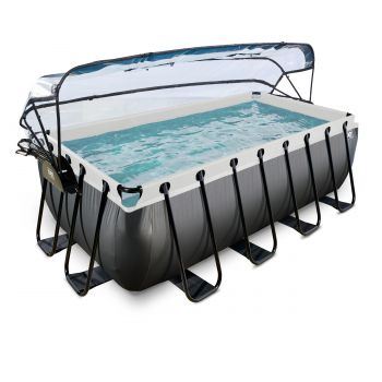 EXIT Black Leather zwembad 400x200x122cm met zandfilterpomp en overkapping en warmtepomp - zwart
