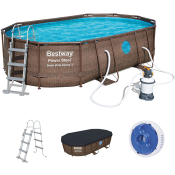 Bestway Zwembad power steel set ovaal rotan swim vista 488 met zandfilterpomp